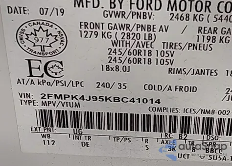 2019 Ford Edge Sel z USA, uszkodzony, nr VIN 2FMPK4J95KBC41014